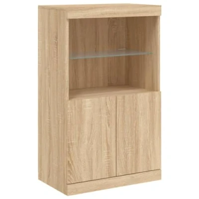 Image of vidaXL Engineered Wood Sideboard with LED Lights Sonoma Oak Ample Storage Space Display Top Modern Design