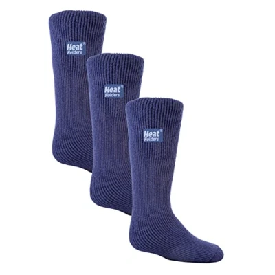 Image of HEAT HOLDERS Kids Thermal Socks for Winter 3 Pair Mutlipack Boys &amp; Girls Warm with Fluffy Fleece Inner (2 5, Indigo Blue), 8 11 Years