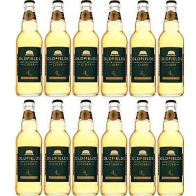 Image of Hobsons Oldfields Premium English Medium Dry cider 4.8% ABV 12 Pack Case (500ml Bottles). Artisan made on the farm suitable for vegetarians, vegans and gluten free.