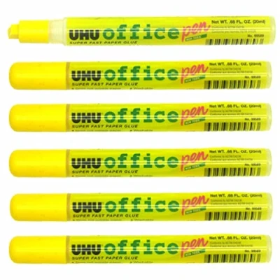 Image of Glue Stick 6 x UHU Super Fast, Clear Liquid Adhesive Pen, 20mlIdeal for Bonding Paper &amp; Card and Arts Craft, School OfficeDoes Not Wrinkle