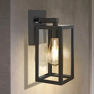 Image of Aranzyec Outdoor Wall Lights Mains Powered, Max 100W E27 Aluminum Outside Lamp, Black Sconce, IP54 Waterproof, Garden for Front Door, Patio, Terrace, Hallway, Garage, Porch