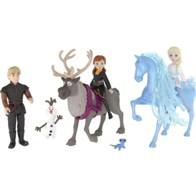Image of Disney Frozen 2 Princess Mini Fashion Set Posable Elsa &amp; Anna with Kristoff Includes Olaf, Sven Magical Friends Plus 4 Signature Outfits for Adventures Dolls Playset