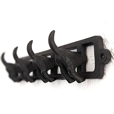 Image of Fyne Finds 4 Hooks Metal Vintage Brown Dog Tail Leads Coat Keys Wall Mounted Hanger Cast Iron