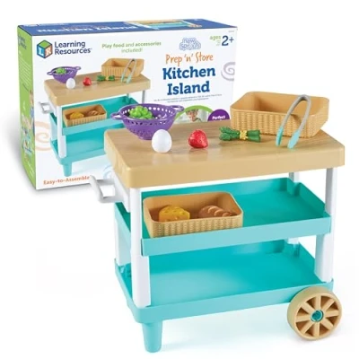 Image of Learning Resources New Sprouts Prep ‘n Store Kitchen Island, Ages 2+, Toy Accessories with 6 Pieces of Play Food Included