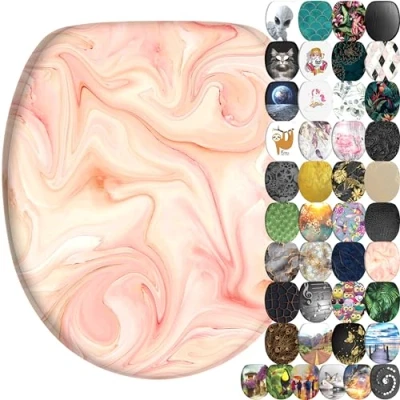 Image of Sanilo Soft Close Toilet Seat, Wide Choice of New Seats, Stable Hinges, Easy to Mount (Marble Pink)