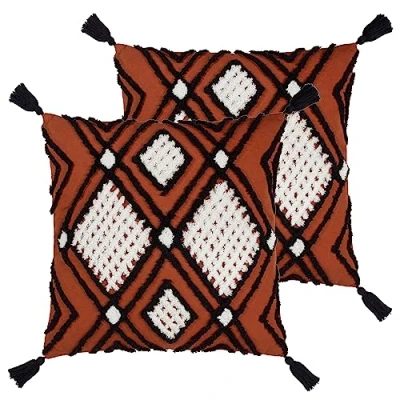 Image of Furn. Aquene Tufted Tasselled Polyester Filled Cushion Twin Pack