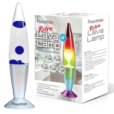 Image of Powatron Lavva Lamp 16&quot; Liquid Motion Soothing Mood Lifting Retro for Relaxation Night Lights Kids Adults Home Decor Relaxing Gift Includes Bulb UK Mains Plug (Blue)