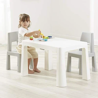 Image of Liberty House Toys BS 8817W Kids White and Grey Height Adjustable Table 2 Chairs, 49 54cm H x 50cm W 78cm D