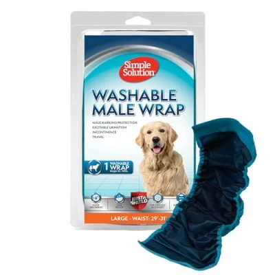 Image of Simple Solution Washable, Absorbent Male Wraps with Leak Proof Fit for Excitable Urination, Incontinence, or Marking 1x Large Diaper