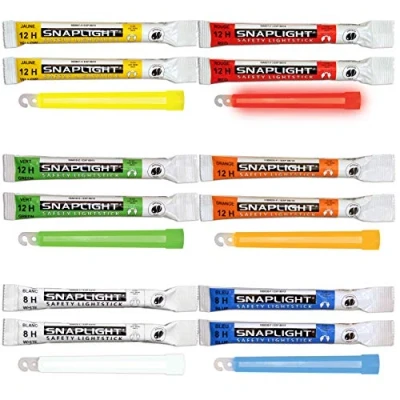 Image of Cyalume SnapLight Pack of 12 Sticks 6 Colours Green Yellow Red Orange Blue White) 15 cm Luminous Glow Stick Light Fluorescent Lasts 8 and Hours, Military grade, REACH compliant