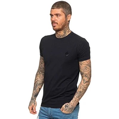 Image of EZTS581 Enzo Mens Slim Fit T Shirt Muscle Stretch Tee Gym Crew Neck Short Sleeve Top Black XL