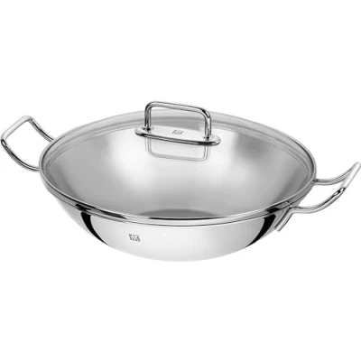 Image of ZWILLING 40992 332 0 Wok, Incl. Glass Lid and Removable Grid Insert, Suitable for Induction, Ø 32 cm, Stainless Steel, Plus, Silver, 8L, Pack of 1