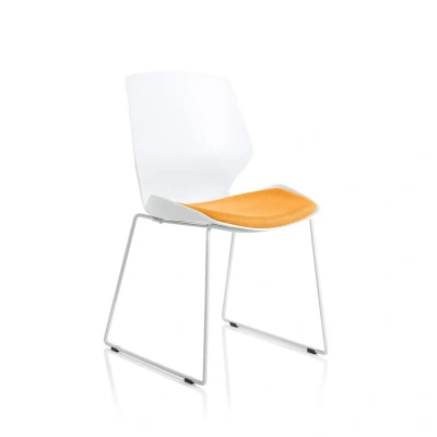 Image of Florence Sled White Frame Bespoke Senna Yellow Fabric Visitor Chair