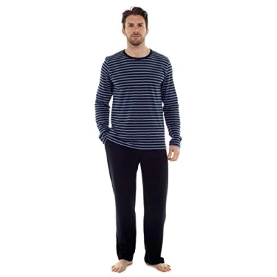 Image of Mens Pyjama Set Long Sleeve Top &amp; Pants Cotton Pjs (Large, IINSIGNIA Black)
