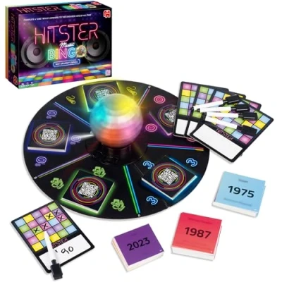 Image of Hitster Bingo The Electronic Music Trivia Game for Adults Fun Party Games, Quiz Games &amp; Family Night Activity Guess that Tune with Disco Ball 225 Iconic Songs (UK)