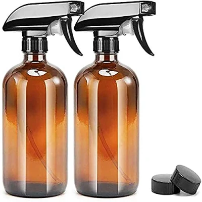Image of UMISKAM 2 Pcs Empty Glass Spray Bottles Refillable Container for Essential Oils,Cleaning Durable Trigger Sprayer with Mist Stream Settings (2 * 500ML, Amber)