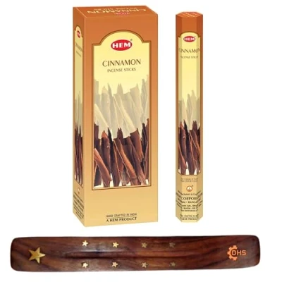 Image of HEM Precious Cinnamon Incense Sticks full box of 6 with DHS stick holder for Aromatherapy, Relaxation, Spirituality,Spa,Yoga,Meditation and Healing…