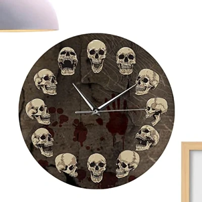 Image of Keloc Skull Skeleton Wall Clock Gothic Modern Battery Operated Non Ticking Vintage Clock,Farmhouse for Living Room Kitchen Bedroom Decor
