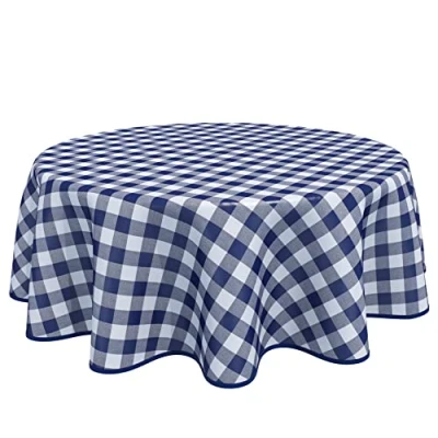 Image of Home Direct Round Oilcloth PVC Wipe Clean Tablecloth Table Cover Gingham Checkers 160cm 62&quot; Blue