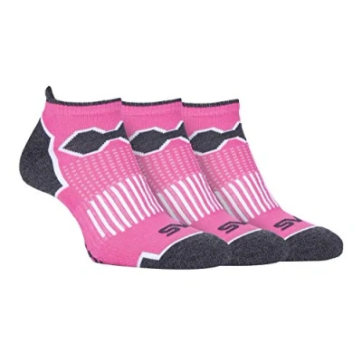Image of Storm Bloc 3 Pack Ladies Breathable Cushioned Low Cut Running Trainer Socks with Arch Support (4 8 uk, SBLS017PIN)
