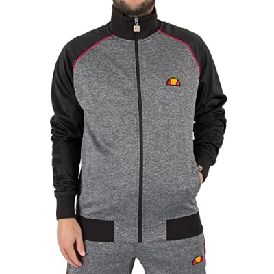 Image of Ellesse Jetter Zip Through Mens Track Top in Charcoal Marl / Anthracite Black XXL