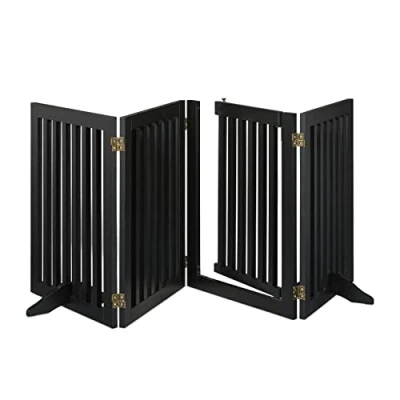 Image of Relaxdays Safety Gate with Door, Children &amp; Pets, Retractable, Feet, Free Standing Barrier, HxW: 70x207cm, Black