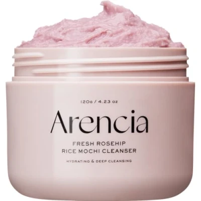 Image of Arencia Rosehip Brightening Rice Mochi Face Cleanser &amp; Daily Scrub Moisturizing, Exfoliating Deep Cleansing All Skin Types with Powder Water (120g)