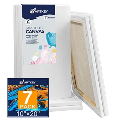 Image of Stretched Canvas for Painting 25x50cm 7 Pack, 300 GSM Triple Primed Acid Free 100% Cotton Framed Canvas, Large Blank Art Canvases Acrylics Pouring Oil Watercolor