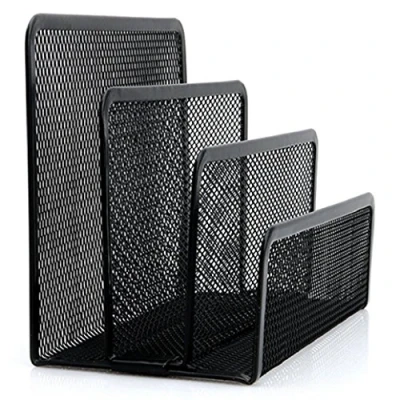 Image of Black Mesh Letter Sorter Mail Business Document Tray Desk Office File Organiser Holder