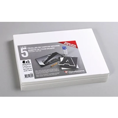 Image of Clairefontaine Ref 193658C Foam Board (Pack of 5 Sheets) A4 (297 x 210mm) in Size, 10mm Thick, Light &amp; Stiff Suitable for Decoration, Framing Model Making
