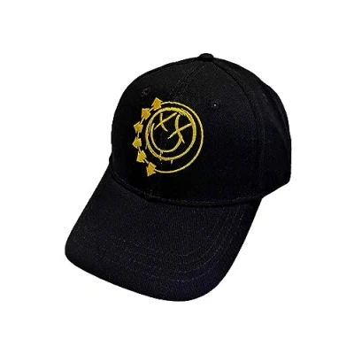 Image of Blink 182 Baseball Cap Yellow Six Arrow Smile Band Logo Official Black One Size