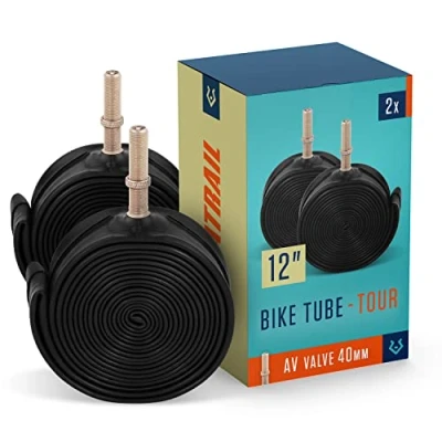 Image of Alphatrail Bicycle Inner Tube Rick 12 Inch AV Schrader Valve 2x Set with Mobility Guarantee I Compatible Bike Tyres Continental, Conti, Schwalbe, Maxxis &amp; Michelin