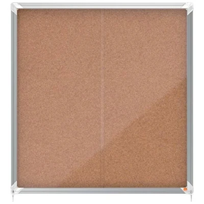 Image of Nobo Cork Lockable Notice Board With Sliding Glass Door, 12 x A4, Premium Plus, Brown, 1902574