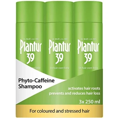 Image of Plantur 39 Caffeine Shampoo Prevents and Reduces Hair Loss 3x 250ml For Couloured Stressed Unique Galenic Formula Supports Growth Women Care Made in Germany