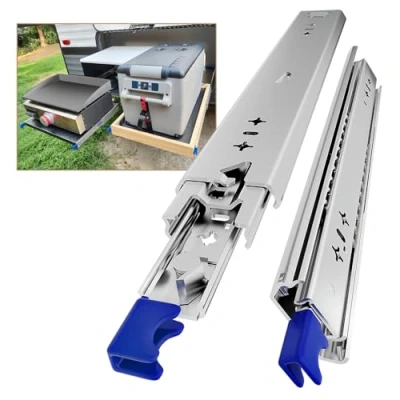 Image of AOLISHENG Heavy Duty Drawer Runners 750mm with Lock Strong Locking Slides Load Capacity 110Kg Draw Runners, Side Mount 1 Pair, 30inch