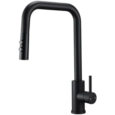 Image of Peppermint Matt Black Kitchen Taps with Pull Out Spray Square Mixer Tap Stainless Steel Single Lever Sink High Spout Modern 360 Swivel Faucets