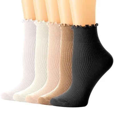 Image of DRESHOW Women Ruffle Frilly Socks Casual Ankle Breathable Cotton Crew Knit for