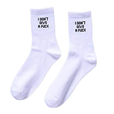 Image of Maijia 1Pair Novelty Funny Letter Print Cotton Socks FUCK OFF Crew Women Mens Tube Unisex White Sock (I Don&#039;t Give A Fuck)