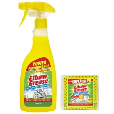 Image of Elbow Grease All purpose Degreaser Spray 500 ml Effective Cleaner Formula for Kitchen, Fabric, and Metallic Surfaces with 1 Pack of Power Cloth