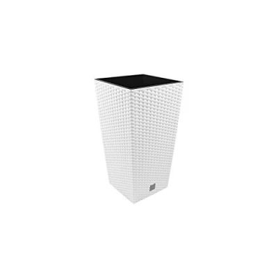 Image of Prosperplast White Rattan Flower Pot, Plastic Planter 17cm x 32cm (LWH) Plant Pot Suitable for Indoor and Outdoor Use