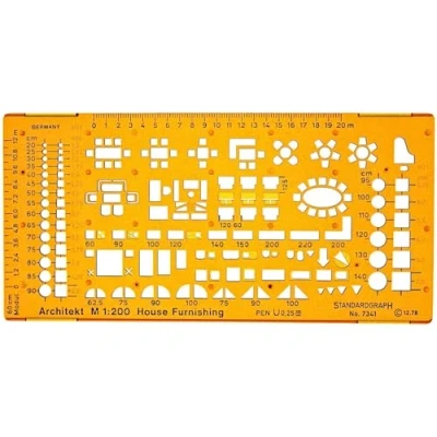 Image of Architect Stencil 1:200 Architectural Template Furniture for Interior Design Technical Drawing Architecture Scale