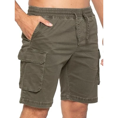 Image of 989Zé ENZO Mens Shorts Cargo Combat Casual Cotton Summer Stretch Regular Fit with Pockets EZS613 Khaki S