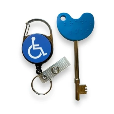Image of Compatible NKS/Radar UK Disabled Toilet Key with Retractable Disabled/Blue Badge Reel