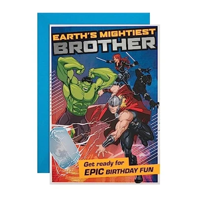 Image of Hallmark Birthday Card for Brother Marvel Superheroes Design with Activity