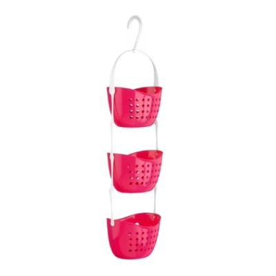 Image of Premier Housewares 1601487 3 Tier Hot Pink Hanging Organiser Small Storage Baskets Shower Caddy for Bathroom as Shelf 14 cm x 21 16.5