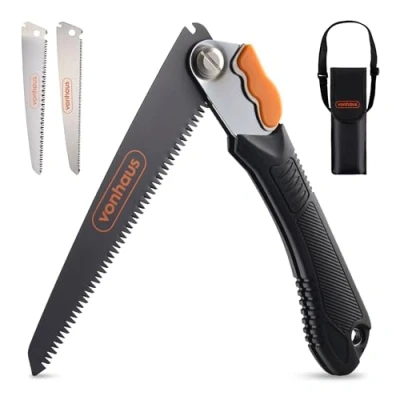 Image of VonHaus Pruning Saw Folding Hand with 3 Blades, Safety Lock, Storage Pouch, Textured Handle Portable, Handheld &amp; Lightweight for Tree Pruning, Camping, Garden Jobs, Metals, Plastics More