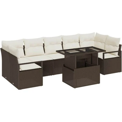 Image of vidaXL 8 Piece Garden Sofa Set with Cushions Brown Poly Rattan