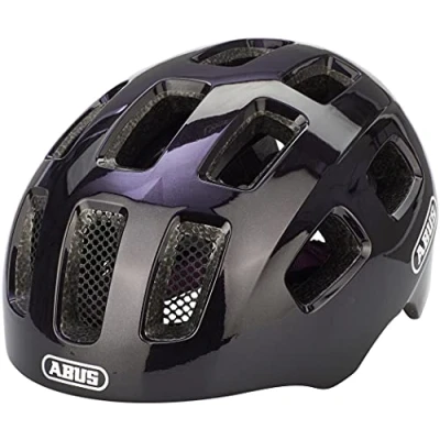 Image of ABUS Youn I 2.0 bike helmet with light for children, teenagers and young adults girls boys black / purple, size S