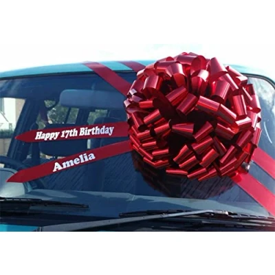 Image of AJ Party Store Personalised Giant Red Metallic Bow Car Large Gift Birthday Presents Hand Made With Over 100 Loops Approx 16 Inches