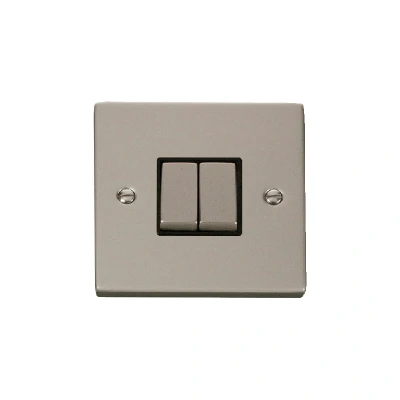 Image of Click Deco 2 Gang Way Ingot 10AX Switch Pearl Nickel Black Inserts